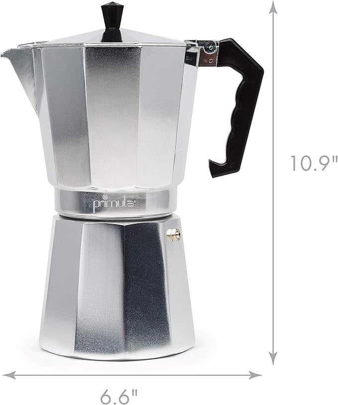 Primula Classic Stovetop Espresso and Coffee Maker, Moka Pot for Italian and Cuban Café Brewing, Greca Coffee Maker, Cafeteras, 12 Espresso Cups, Silver