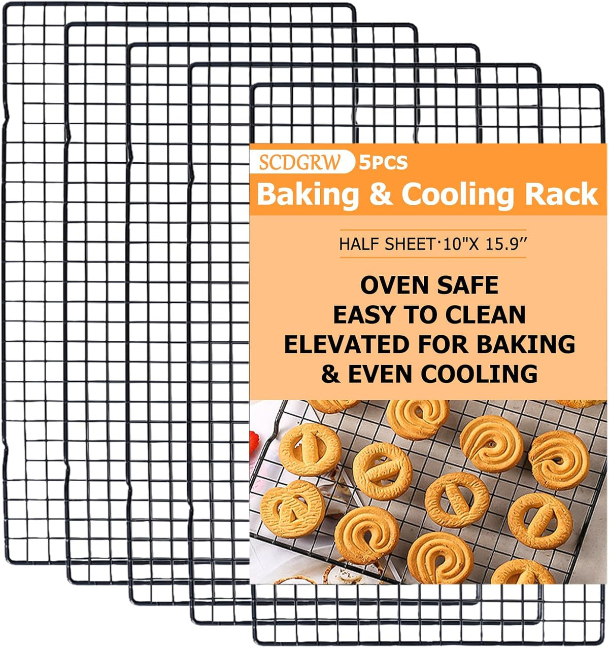 5PCS Cooling Racks for Cooking and Baking - 10" x 16" Wire Rack Baking Rack, Oven Cooking Rack, Heavy Duty Baking Rack for Grilling. Roasting, Cooking, Drying