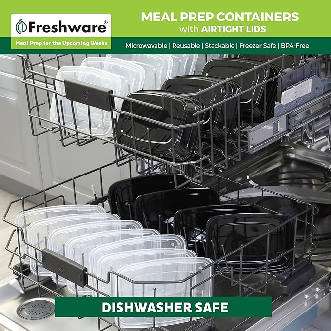 Freshware Meal Prep Containers 1 Compartment Food Storage Containers with Lids, Bento Box, BPA Free, Stackable, Microwave/Dishwasher/Freezer Safe (28 oz), 50 Count (Pack of 6)