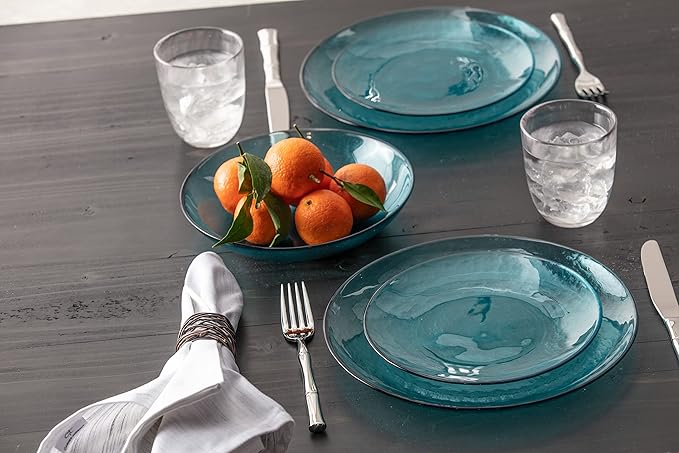 Fortessa Los Cabos Glass Dinnerware Collection, Dinner Plate (Set of 4), 10.5 Inch, Lagoon Blue