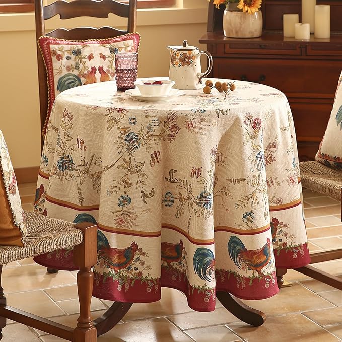 patdrea Designer Vintage Linen Small Round Tablecloth,Vintage Red Animals Pattern Floral Tablecloths,Decoration Table Cover for Kitchen Dining Christmas,Party,Thanksgiving,Diameter 55"-Townlife E