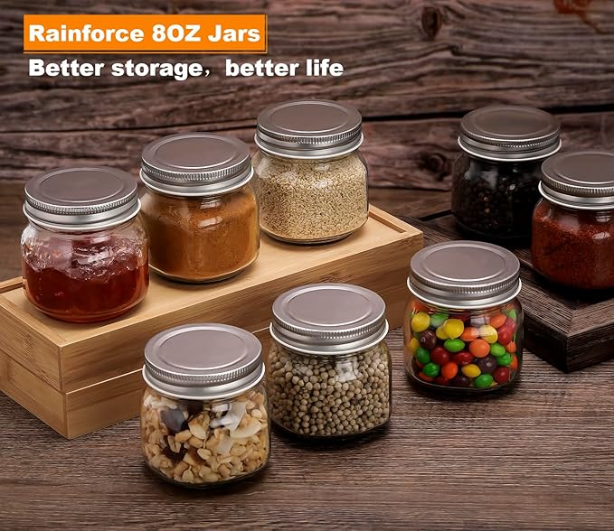 Mason Jars 8 oz 30 Pack- Small Mason Jars With Silver Lids -1/4 Quart Canning Jars| Storage Glass Jars With Lids For Jelly, Jam, Honey, Pickles - Spice Glass Jars - With 30 Chalkboard Labels