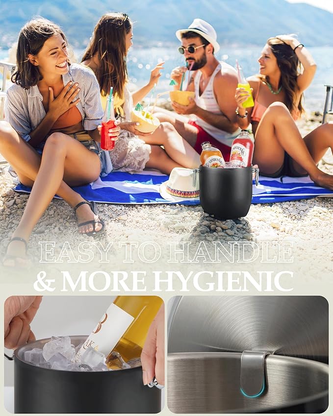 Insulated Ice Bucket, 3L Double Wall Stainless Steel Ice Bucket with Tongs,Lid, Scoop and Strainer, Ice Buckets for Parties,Cocktail Bars, Chilling Beer, Champagne, Wine Bottles