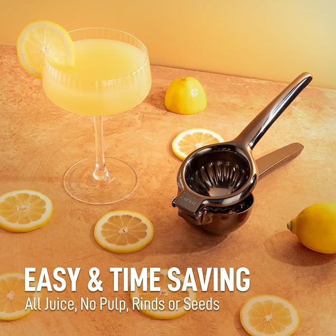 Zulay Kitchen Lemon Squeezer Stainless Steel - Premium Quality, Heavy Duty Solid Metal Squeezer Bowl - Large Manual Citrus Press Juicer and Lime Squeezer Stainless Steel - Black