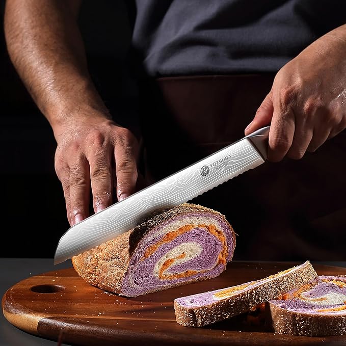YOTSUBA 10" Bread Knife, Serrated Knife for Homemade, High Carbon Stainless Steel Serrated Bread Knives with Ergonomic Wood Handle, Professional Bread Cutting Knives for Homemade Bread with Gift Box