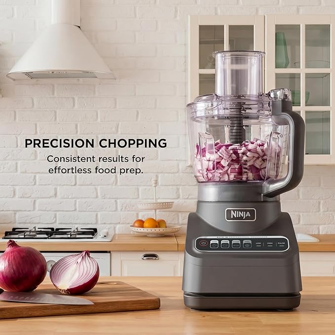 Ninja Food Processor, Professional Plus, 1000 Peak Watts, 4 Functions for Chopping, Slicing, Purees & Dough with 9-Cup Processor Bowl, 3 Blades, Food Chute & Pusher, Silver, BN601