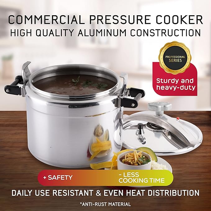 Universal (Large) 26-Quart Aluminum Pressure Cooker for Professional Use – Commercial-Grade, 1 Safety Valve, Reinforced Handles, Easy-Open Lid, – Ideal for Large Kitchens, and Restaurants