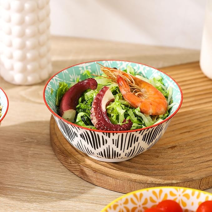 Cereal Bowls Set of 6 for Kitchen, 23oz Ceramic Bowls for Soup, Salad, Dessert, Rice, Serving, Oatmeal, Dishwasher & Microwave Safe, Assorted Colors