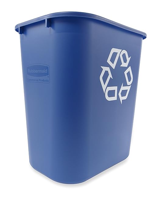 Rubbermaid Commercial Products Deskside Recycling Can, 7-Gallon/28-Quart, Blue Recycling Symbol, Plastic, for Bedroom/Bathroom/Office/Under Desk/Sink
