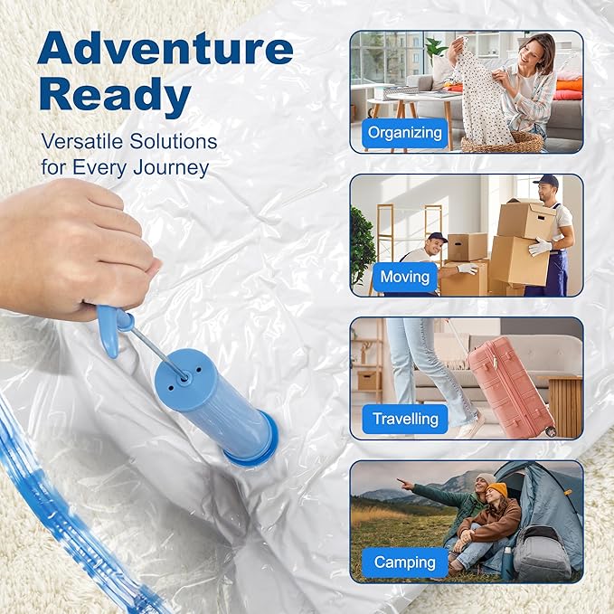 HOUSE DAY 10 Large Vacuum Storage Bags with Pump,Space Saving Vacuum Seal Bags For Clothing Travel, Vacuum Storage Bags For Clothes, Comforters, Blankets, Pillows, Moving, Reusable & Durable,Hand Pump