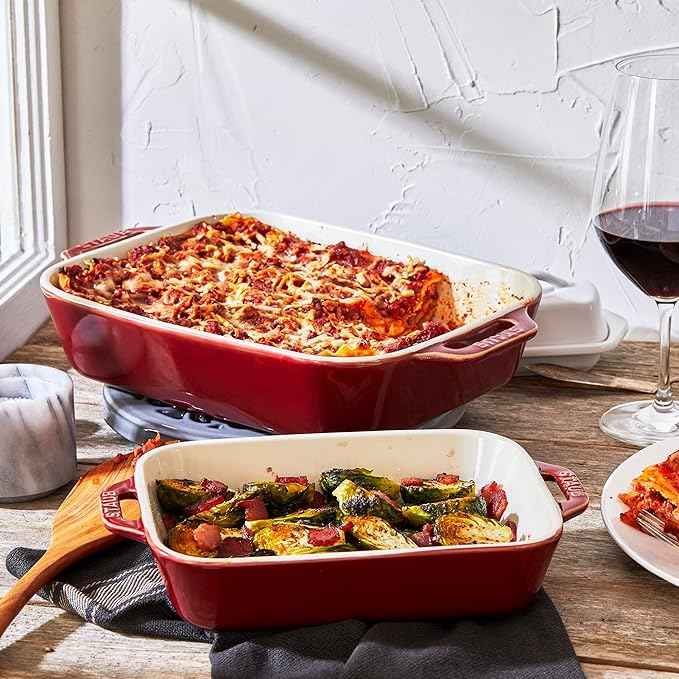 STAUB Ceramic Rectangular Baking Dish Set, 2 pc, Red
