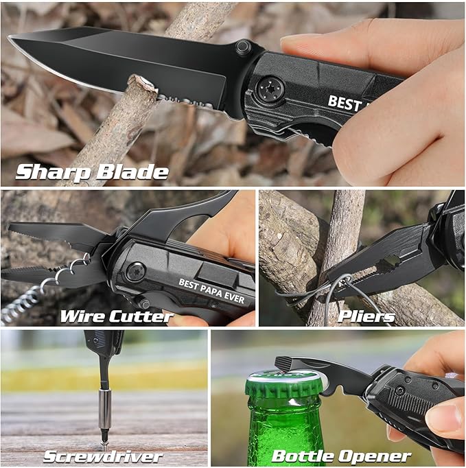 Gifts for Papa from Daughter Son Grandkids,Fathers Day Birthday Christmas Papa Gifts,Multitool Knife "BEST PAPA EVER",Multi tool for Climbing,Camping,Cycling,Hiking