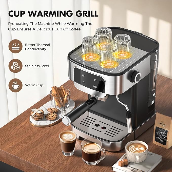 Espresso Machine 20 Bar, Professional Espresso Maker With Auto Milk Frother, Home Compact Espresso Coffee Machine With Led Touch Screen, 61OZ Removable Water Tank For Latte, Cappuccino