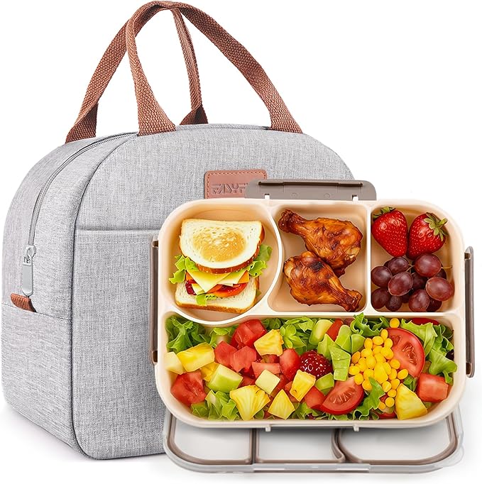 Bento Lunch Box Set Bento Box, 4-Compartment Lunch Containers,High Capacity Lunch Tote Bags for Work, Travel, Outdoor (Grey)