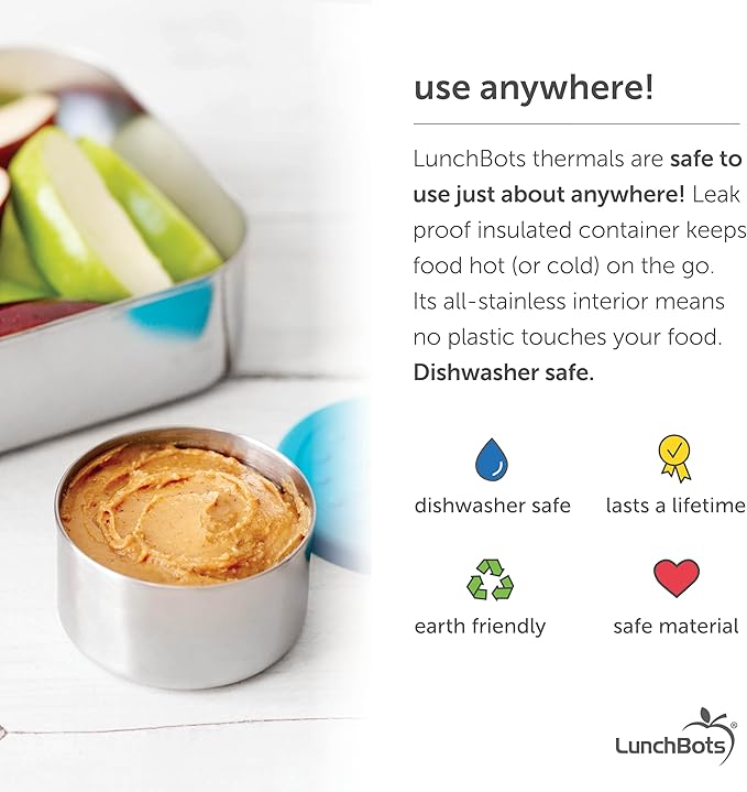 LunchBots Tiny Dips Condiment Containers - Set of 3 - Perfect Portion Cups - Spill Proof Lunch Box Sauce Container with Lid - Food Grade Stainless Steel - 1.5oz - Dishwasher Safe - Assorted Lids