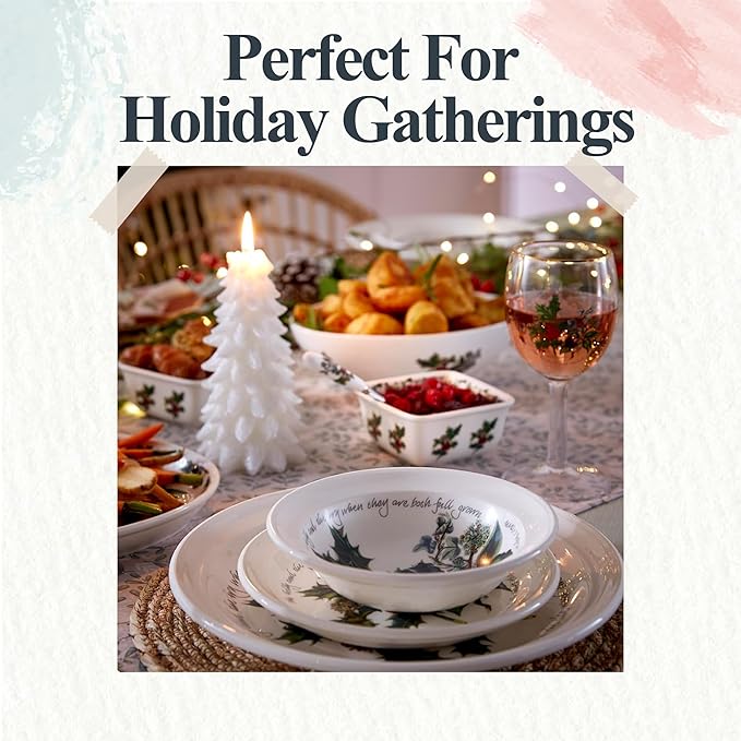 Portmeirion Holly and Ivy 7.25" Bread & Butter Plate (Set of 6) - Earthenware Plates, Holly Motif - Festive Holiday Tableware, Serving Tea, Snacks, Desserts - Microwave, Oven, Freezer, Dishwasher Safe