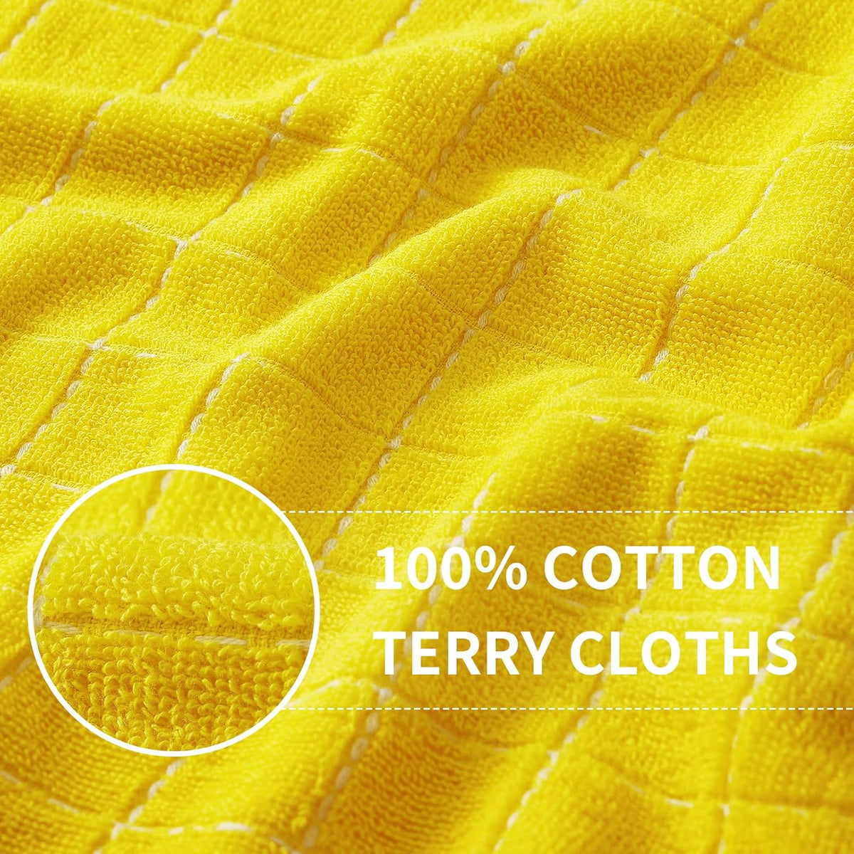 Homaxy 100% Cotton Terry Kitchen Towels(Yellow, 13 x 28 inches), Checkered Designed, Soft and Super Absorbent Dish Towels, 6 Pack