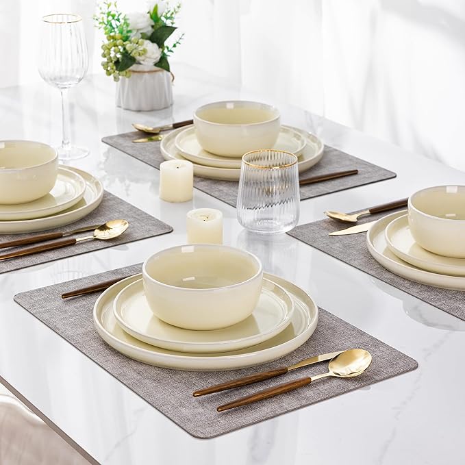 AmorArc Stoneware Dinnerware Sets for 4,Round Reactive Glaze Ceramic Plates and Bowls Set,Highly Scrath Resistant | Dishwasher & Microwave Safe Dishes Set,Service for 4 (12pc)