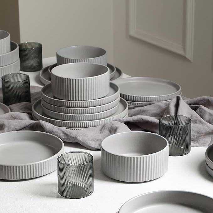 Stone Lain Haven Modern Stoneware 4 Piece Salad Plates Sets, Dish Set for 4, Reactive Glaze Grey