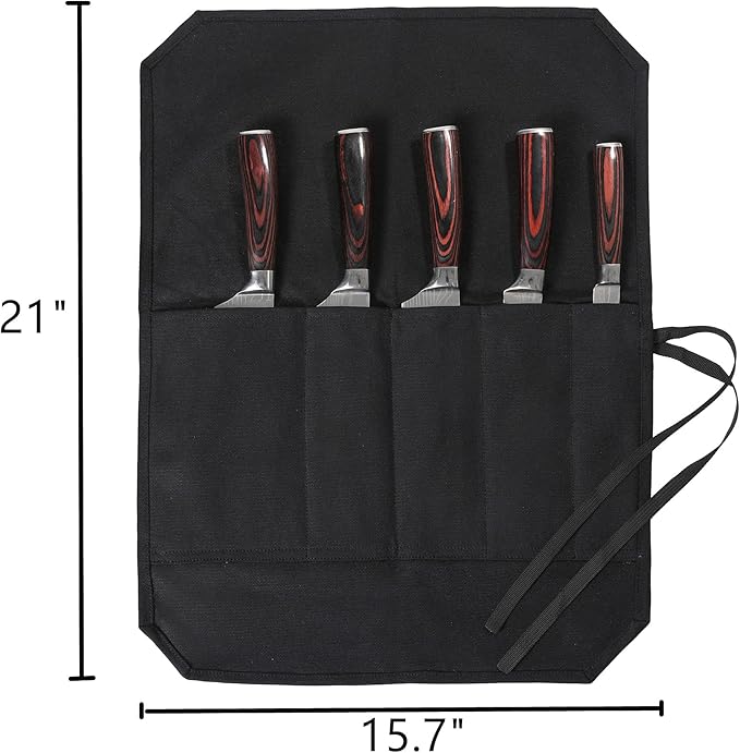 Denifiter Knife Cases Organizer-Durable Waxed Canvas With Cut Resistant Lining -knife Roll 5 Pockets (Black-One)