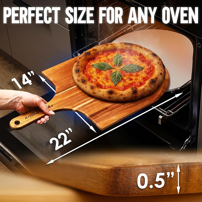 KitchenStar 14-Inch Acacia Wood Pizza Peel – Large Wooden Cutting & Serving Board with Handle – Natural Oil Finish – Ideal Pizza Oven Accessory for Easy Sliding & Prep