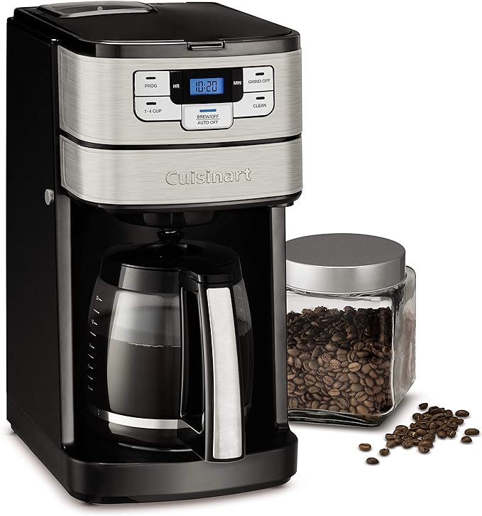 Cuisinart Automatic Grind & Brew 12-Cup Coffee Maker with Blade Grinder, Programmable Coffee Machine Glass Carafe with 1-4 Cup Setting, Brew Pause, Grind-Off Option, DGB-400NAS, Black/Stainless Steel