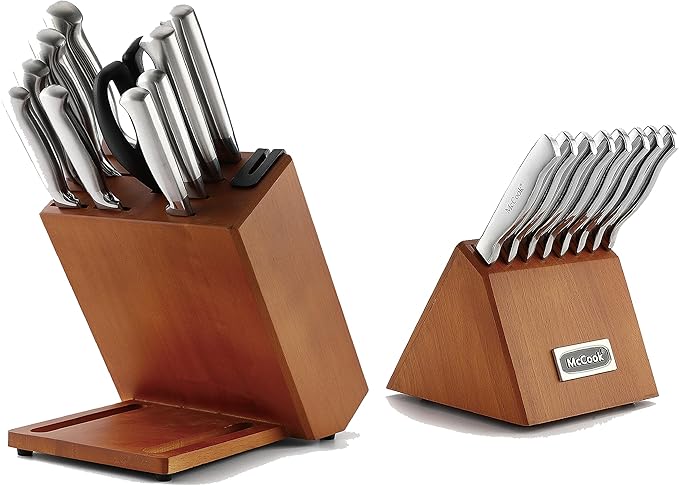 McCook® Knife Sets,German Stainless Steel Kitchen Knives Block Set with Built-in Sharpener
