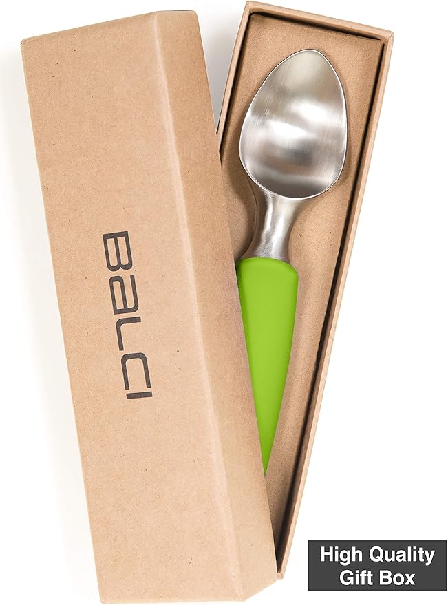 BALCI Ice Cream Scoop - Heavy Duty Stainless Steel Icecream Scooper With Non-Slip Rubber Grip - Professional Metal Ice-Cream Spade - Dishwasher Safe – Green