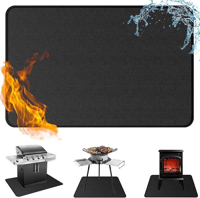 Anze Under Grill Mat for Outdoor Grill, 36 x 48 Inch Anti-Slip BBQ Floor Mats, Easy to Clean Reusable Fireproof Grill Pad, Oil-Proof Waterproof Protector for Indoor Fireplace Pit Mat