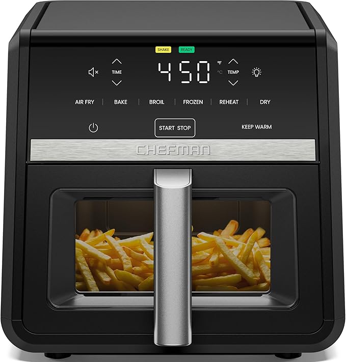 Chefman Air Fryer 9 Qt | TurboFry 7-in-1 High-Powered 450°F Cooking for Crispier and Even Results | XL Basket with Viewing Window | Air Fry, Bake, Broil, Reheat, Dehydrate, Defrost, Keep Warm