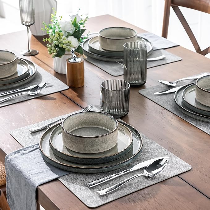 GBHOME Ceramic Dinnerware Sets for 8, 24 Pieces Stoneware Plates and Bowls Sets, Reactive Glaze Stackable Dish Set -Scratch Resistant, Dishwasher&Microwave Safe