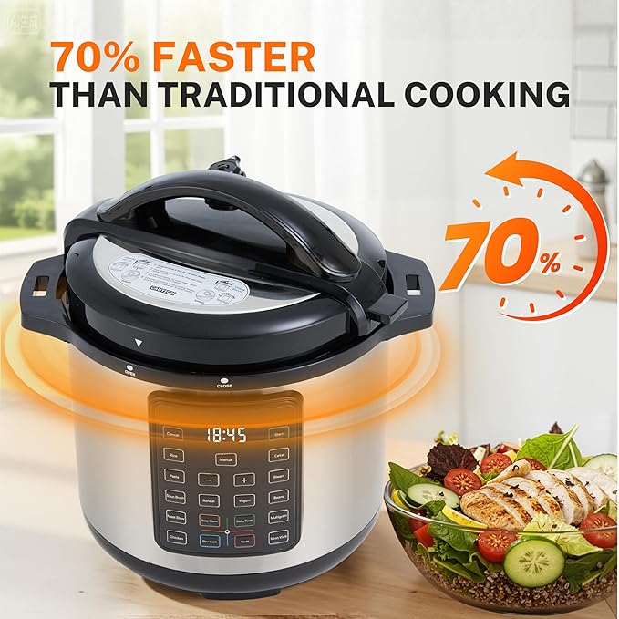 Simple Deluxe 16-in-1 Electric Pressure Cooker, 8QT Stainless Steel & Non-Stick Multi Cooker for Slow Cook, Meat Stew, Cake, Porridge, Multigrain, Dishwasher Safe, Silver