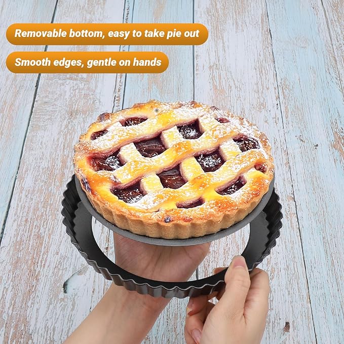Beasea Tart Pan 8 Inch, 4pcs Mini Small Tart Pans with Removable Bottom Nonstick Carbon Steel Quiche Pie Pans for Oven Baking