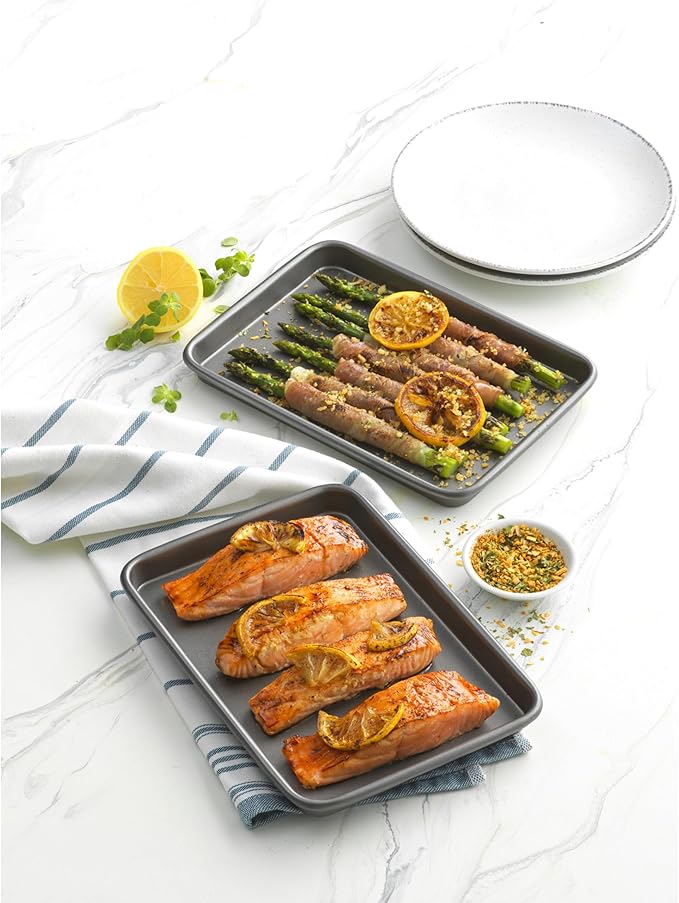 GoodCook Everyday Set of 2 Nonstick Steel 9" x 6.2" Toaster Oven Mini Baking Sheets, Gray
