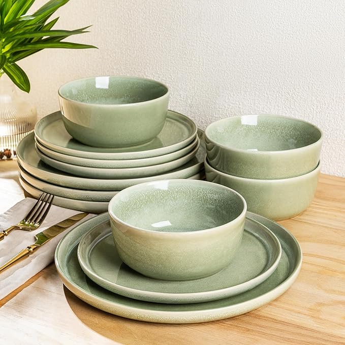 AmorArc Stoneware Dinnerware Sets,Round Reactive Glaze Ceramic Plates and Bowls Sets,Highly Scrath Resistant | Dishwasher & Microwave Safe,Service for 8 Dishes Set (24pc)