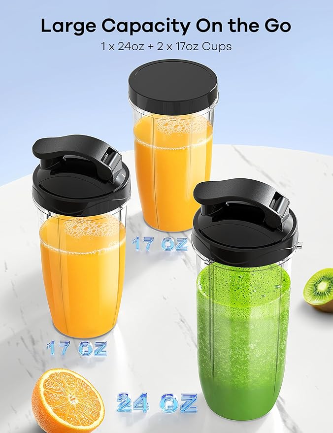 Ganiza Blender for Smoothies, 14Pcs Personal Blender for Shake and Smoothies for Kitchen with 3 Portable Cups (1x24oz & 2X17oz), Single Serve Smoothie Maker, Nutritious Recipe