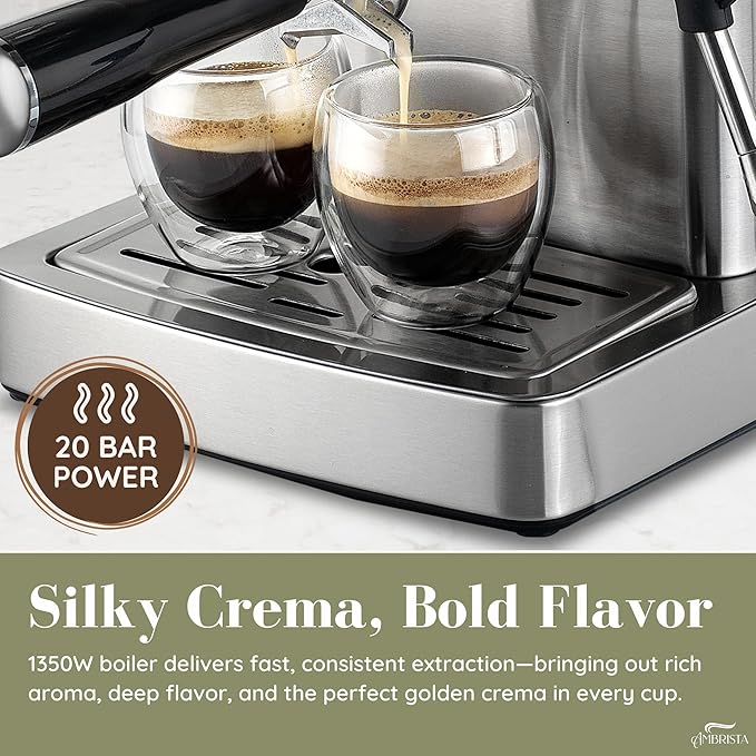 Espresso Machine 20 Bar with Steam Milk Frother | Stainless Steel Espresso Maker with Customizable Brewing Temperature | 60oz Removable Water Tank | Perfect for Cappuccinos, Lattes and More