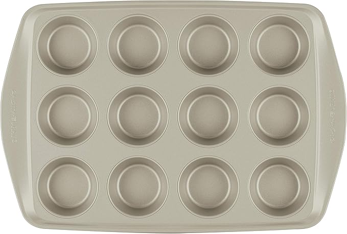 Rachael Ray Nonstick Bakeware Set without Grips includes Nonstick Baking Pan with Lid and Muffin Pan / Cupcake Pan - 3 Piece, Silver