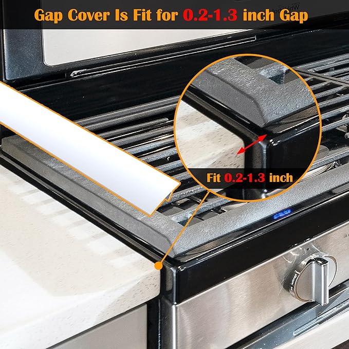 Silicone Stove Counter Gap Cover by Kindga, 21" Easy Clean Gap Filler Sealing Spills Between Kitchen Counter, Appliances,Stovetop, Oven, Washing Machine, Washer, Dryer Set of 2 (White)