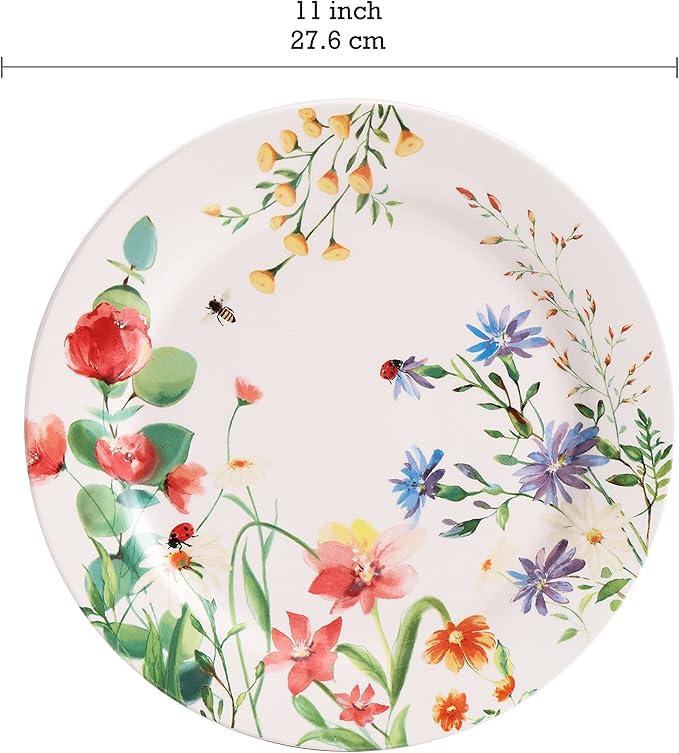 Bico Summer Provence Dinner Plates Set of 4, 11 Inch Large Ceramic Plates for Pasta, Steak, Stylish Serving Dishes, Microwave and Dishwasher Safe, Gift for Housewarming and Thanksgiving