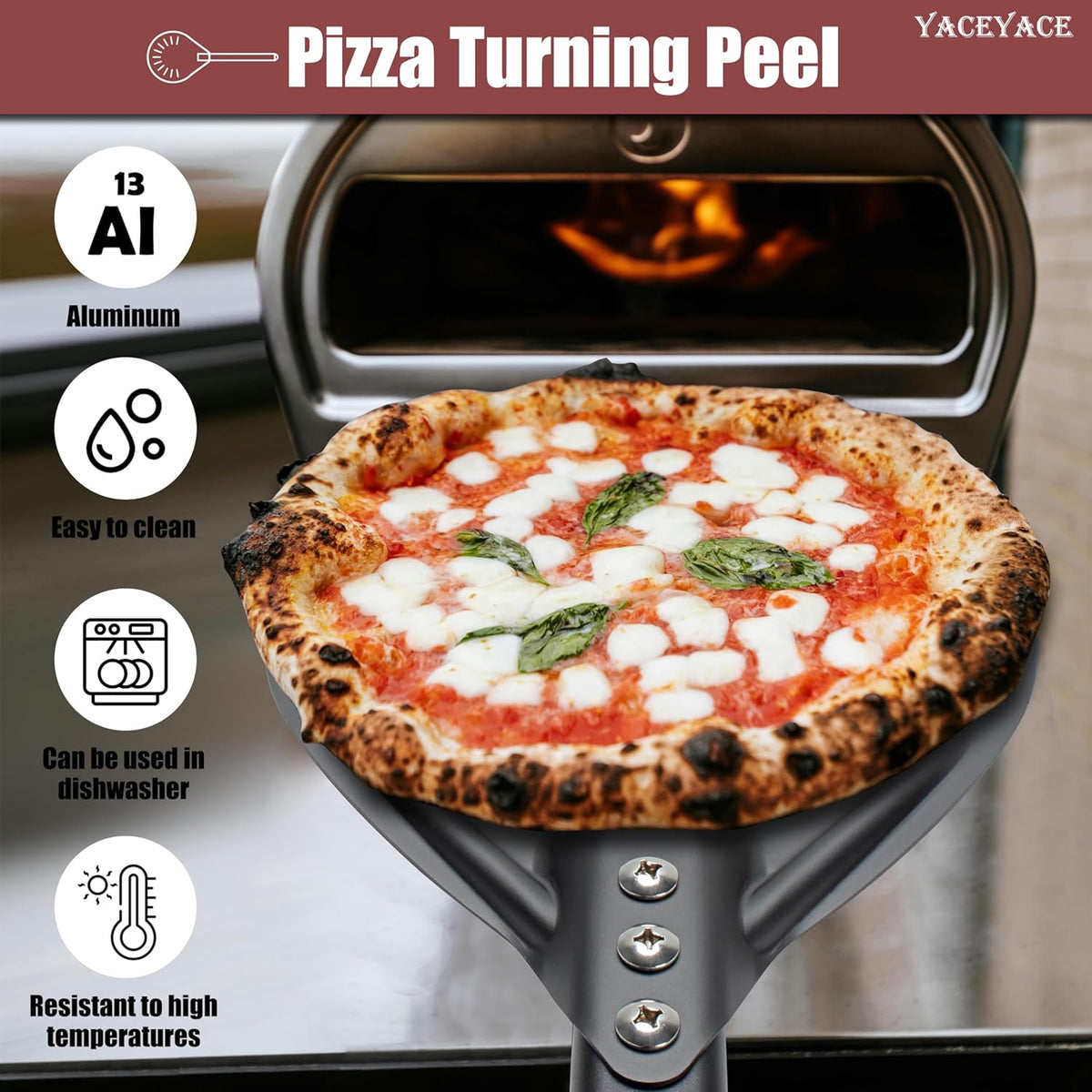 Pizza Turner, 8-inch Black Metal Pizza Turning Peel, Aluminum Turning Peel