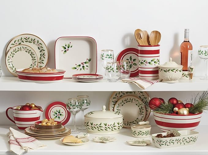 Lenox 897083 Holiday Dinnerware Salad Plates, Set of 4, Red & Green, Christmas, Hosting