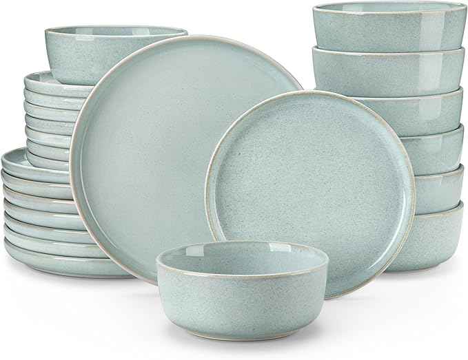 vancasso ANYA 24 Pieces Plates and Bowls Set, Mint Green Dinnerware Sets, Reactive Glaze Dishes Set for 8, Ceramic Dishware Sets Kitchen Dinner Set, Microwave & Dishwasher Safe