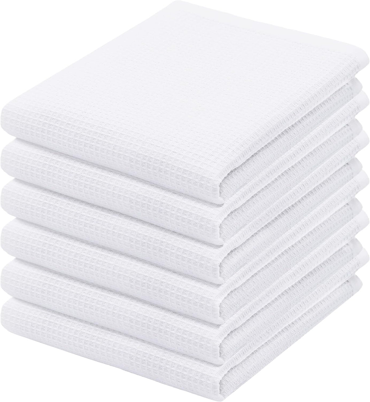PurpleEssences Waffle Weave Kitchen Towel, 100% Cotton - 15 x 25 Inches, with Hanging Loop Ultra Soft Absorbent Quick Drying Dish Cloth, Tea and Hand Towels, 6 Pack - Spring Summer - White
