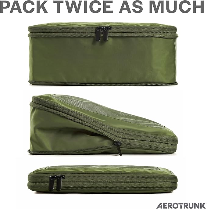 Aerotrunk Compression Packing Cubes for Travel - Luggage Organizer Bags - Double Zipper Packing Cubes for Suitcases (4-Pack, Olive)