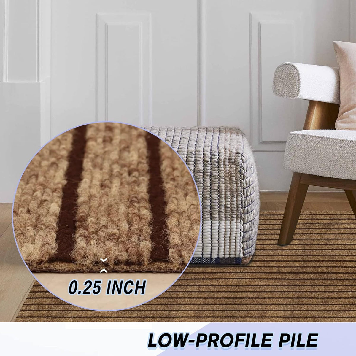 Custom Size Backed Non-Slip Area Rugs Runner, Easy Clean, Waterproof Runner Rugs for Hallway Entryway, Kitchen, Laundry, 4FT x 56FT, Brown Stripe