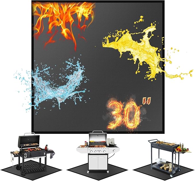 30" Square Fire Pit Mat/Under Grill Mat Fireproof Waterproof Oil-Proof, 4 Layers Fireproof Mat Fire Pit BBQ Pad Protect Mat for Deck Patio Grass Outdoor Wood Burning Fire Pit and BBQ Smoker