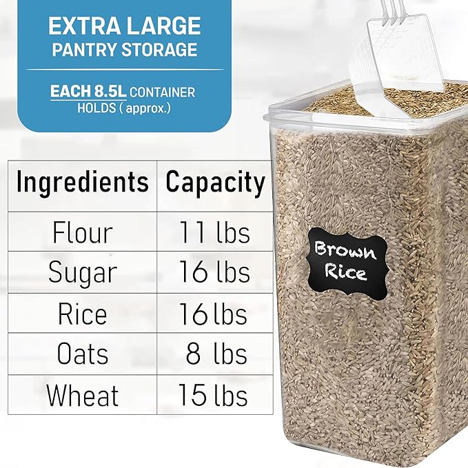 WHITE FEATHER SUPPLIES 2 PC [8.5L / 287 Oz] Extra Large Airtight Food Storage Containers with Lids - BPA Free Kitchen and Pantry Organization Containers for Baking Supplies, Cereal, Flour, Sugar, Rice