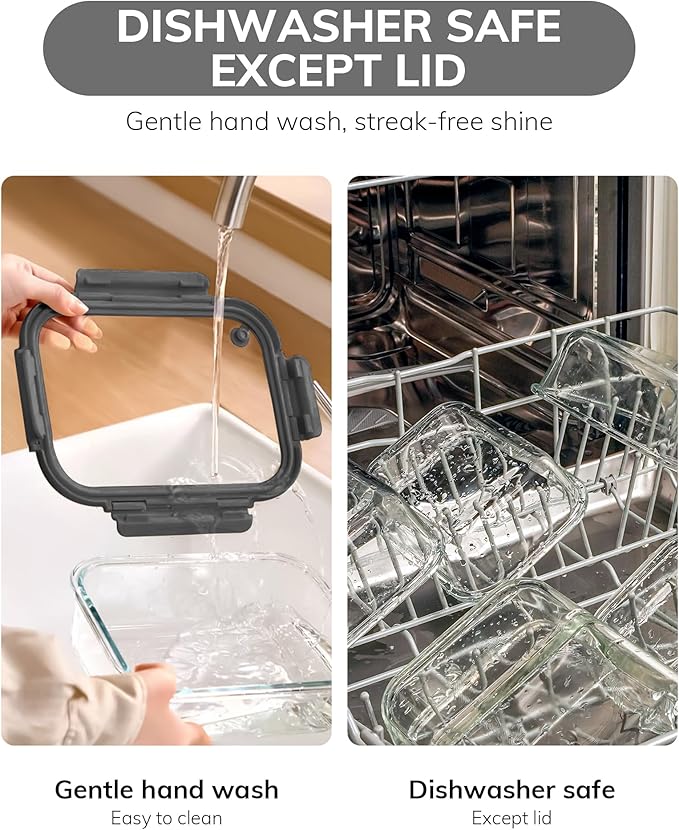 2-Pack Glass Food Storage Containers with Tempered Lids (630ml/2.7cup) - Airtight Snap Lock, Microwave & Oven Safe (-4℉~ 950°F), Freezer to Baking Dish, BPA-Free, Gift Box (Gray)