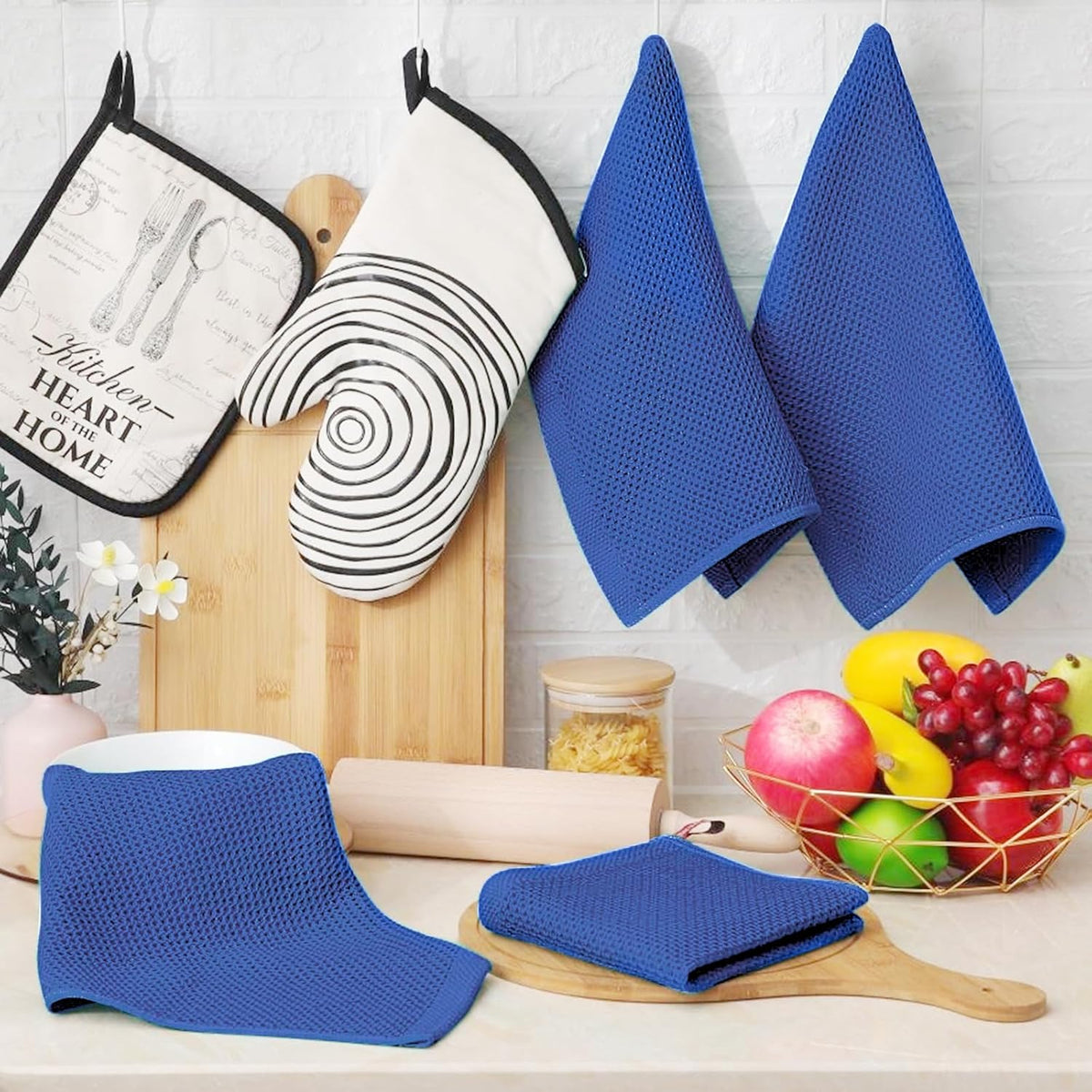 Homaxy 100% Cotton Waffle Weave Kitchen Dish Cloths, Ultra Soft Absorbent Quick Drying Dish Towels, 12 x 12 Inches, 12-Pack, Blueberry